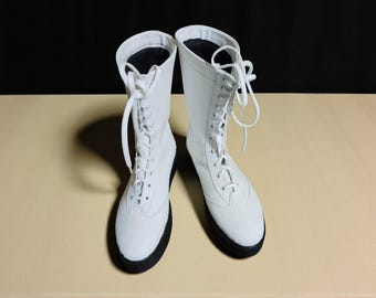 Botas de lucha de cuero hechas a mano, blancas y negras, Pro Gear
