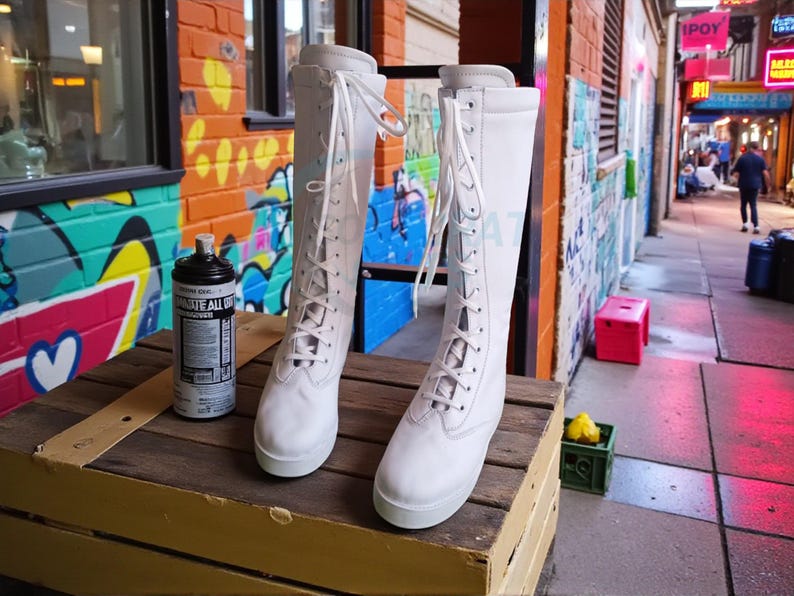 Botas de luta livre profissional, cano alto, cor branca, 100% couro legítimo, feitas à mão, com cadarço. imagem 6