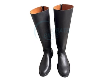Stivali da equitazione alti in pelle nera fatti a mano / stile ufficiale equestre