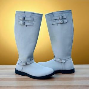 Custom White Riding Boots | Handmade Leather Tall Boots with Zipper & Buckle | Equestrian Horse Riding Shoes for Men