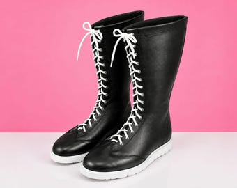 Handmade Wrestling Long Boots | Pro Wrestling Shoes | Leather Wrestling Shoes | Professional Wrestling Boots | Custom Wrestling Lace Up Boot