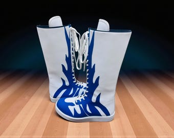 Botas de lucha de cuero hechas a mano, con cordones, hasta la rodilla