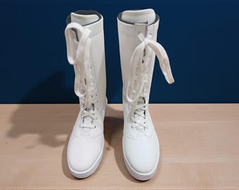 Botas de lucha de cuero blanco hechas a mano / Zapatos altos de combate con cordones para cosplay