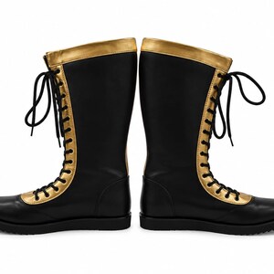 Black Leather Lace-Up Boot with Gold Trim Women main image 4