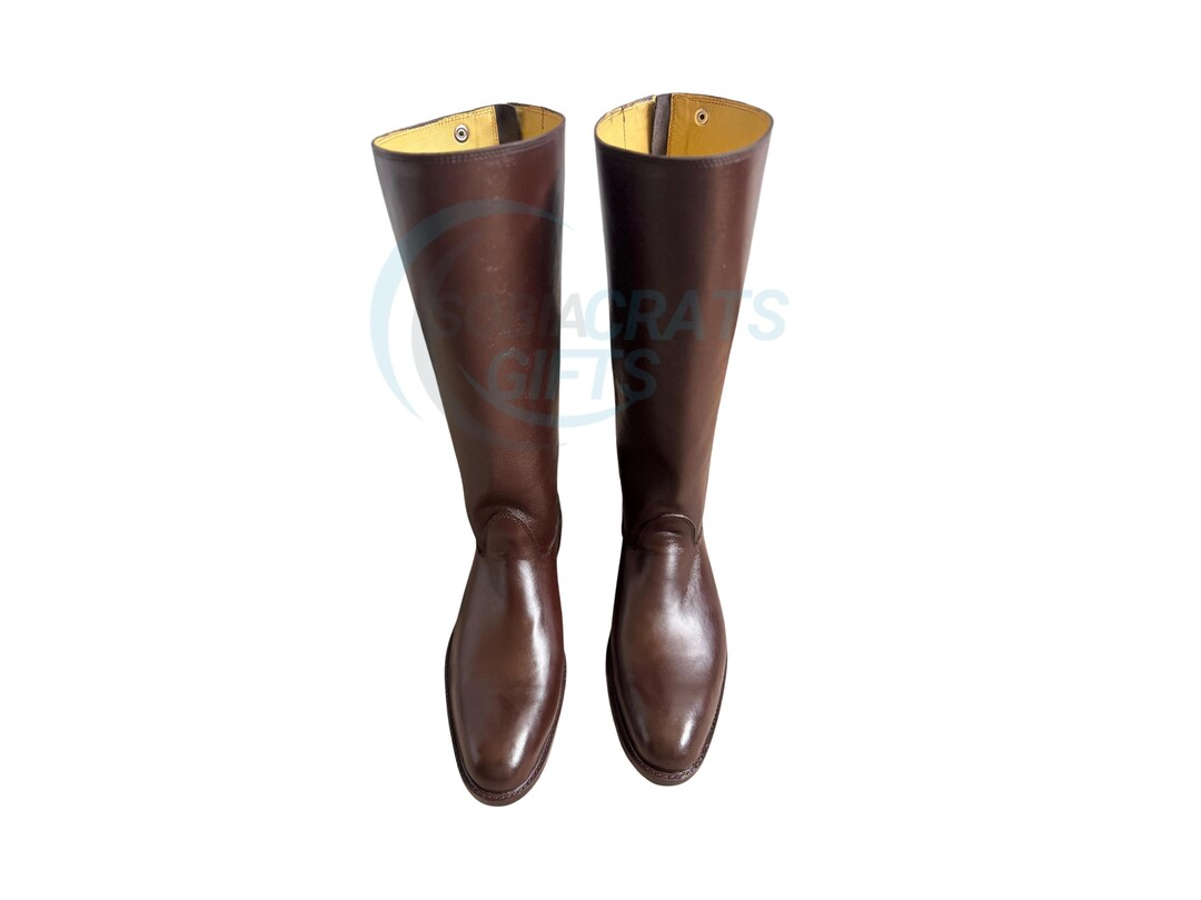 Leather British Officer Tall Knee Boots | Brown Handmade Leather Horse ...