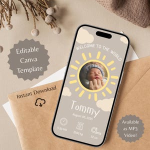 Birth Announcement Digital Canva Template Baby Announcer with Newborn Birth Stats Card Baby Announcer Card Personalized Invite Baby Arrival