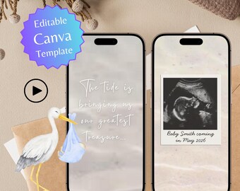 Faire-part de grossesse numérique et vidéo de révélation du bébé, modèle de carte électronique modifiable, annonce de grossesse Ocean and Beach Vibes, vidéo animée