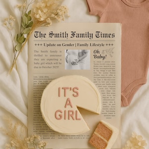 C'est une fille : le sexe révèle le sexe d'une fille pour faire-part de grossesse | E-Card Digital Gender Reveal en beige | Révélation nouveau bébé
