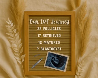 Digitale IVF Reiseankündigung Boho Style Bearbeitbare Letterboard Vorlage Meilenstein IVF oder ECSI Tracker Flat Lay mit personalisiertem Sonogramm