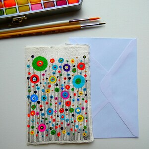 Carte postale en papier recyclé et fait main, Thème Fantaisie et colorée.