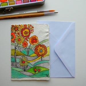 Carte postale recyclée et faite main. Thème Fantaisie, Coloré. À part