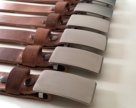 Classic Wedding Belt and Buckle Set ~ Groom & Groomsmen Gift ~ Wedding Keepsake ~ Brushed Stainless Buckle w/ Distressed Leather Snap Belt