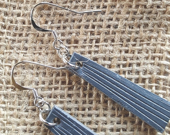 Grey Lightweight Leather Earring Set Silver Shepherd Hooks Ladies Hand Dyed Earring Set Leather Jewelry w/ Burlap Storage Bag-Perfect Gift