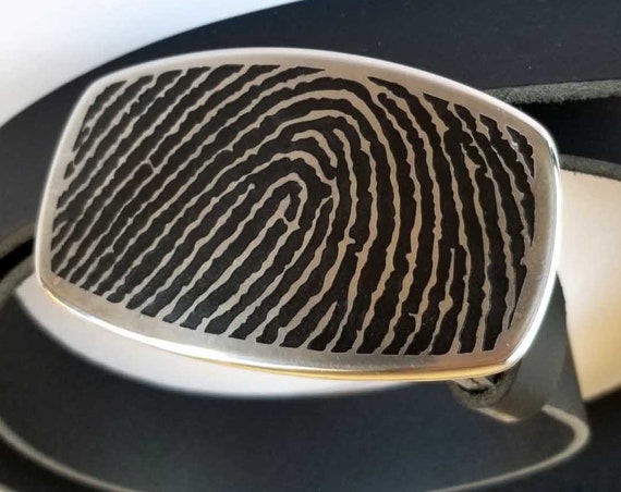 Personalized Fingerprint Buckle & Belt - Customized Accessories - Custom Gift - Hand Forged - Stainless Steel Buckle and 1-1/2" Leather Belt
