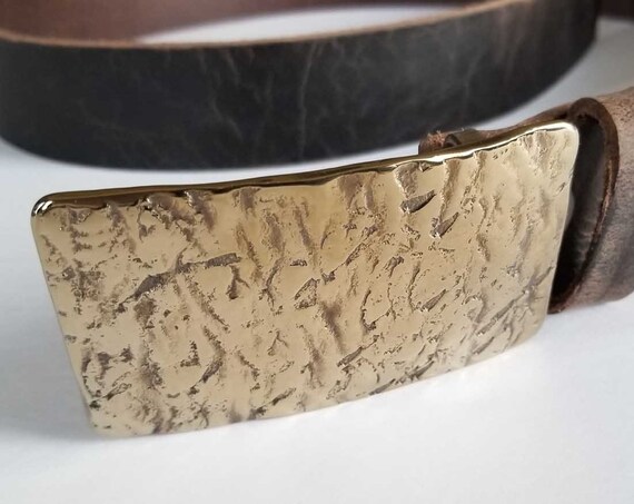 Gold Nugget Belt & Buckle Set ~ Anniversary Gifts ~ Hand Forged Stainless Steel Buckle and 1-1/2" Leather Belt with Snaps ~ 5 Belt Choices