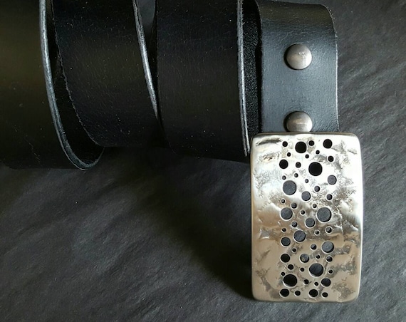 Belt Buckle, Hypoallergenic Buckle fits 1.25" Leather Belt, Hand Forged Accessories, Stainless Steel Silver Wedding Confetti Belt Buckle