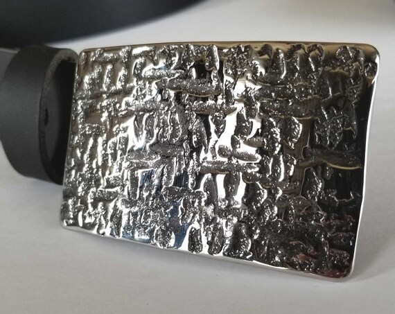 Belt Buckle Set for Jeans ~ Architectural Series ~ Silver & Black ~ Hand Forged Stainless Steel Buckle For 1-1/2" Leather Belt w/ Snaps