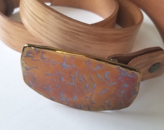 Handcrafted Orange Belt Buckle with Hand Dyed Belt ~ Hypoallergenic Accessory ~ Canadian Made Accessories For 1.5 Leather Belt ~ Gift Ideas