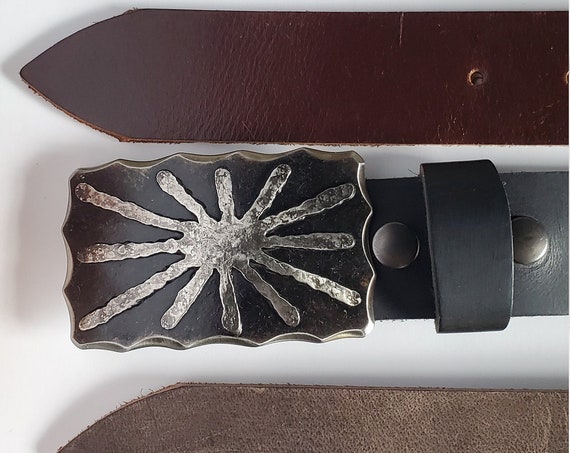 Sun Buckle, Belt Buckle, Stainless Anniversary or Bronze Anniversary Gift, Hand Forged Buckle, Unisex Gift, Buckle for 1.5" Leather Belt