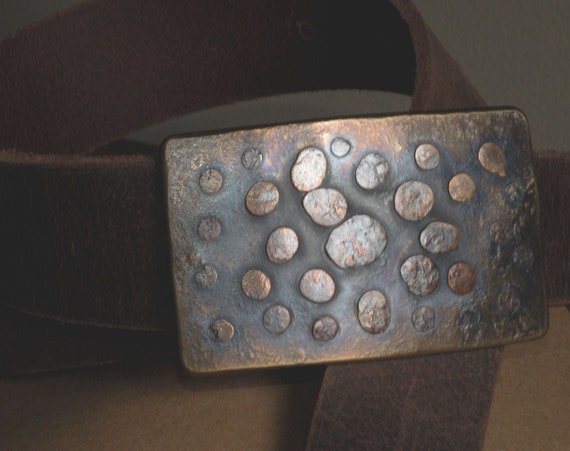 Bronze Belt & Buckle, Bronze Anniversary Gift, Belt Buckle, Leather Snap Belt, Unisex Jean Accessories, Bronze Accessory, Belt and Buckle