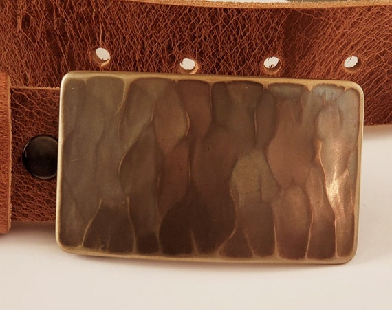 Men's Belt Buckle, Unisex Buckle, Canadian Made, Ancient Bronze Wood Grain, Hand Forged Stainless Steel Buckle fits 1-1/4" Belt for Suits