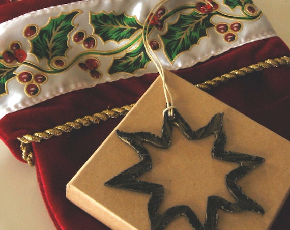Christmas Ornament ~ Hand Painted Metal Star ~ Baby's 1st Christmas Tree Ornament, Hostess Gift, Stocking Stuffer, Mantel Decor, Decoration