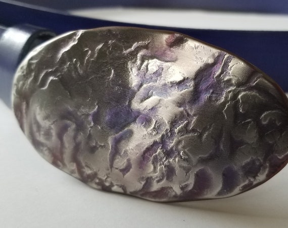 Purple and Silver Oval Buckle & Leather Belt Set ~ Workwear ~ Accessories ~ Western Wear ~ Rodeo Apparel ~ Gift for Guys ~ Blue Jean Wear