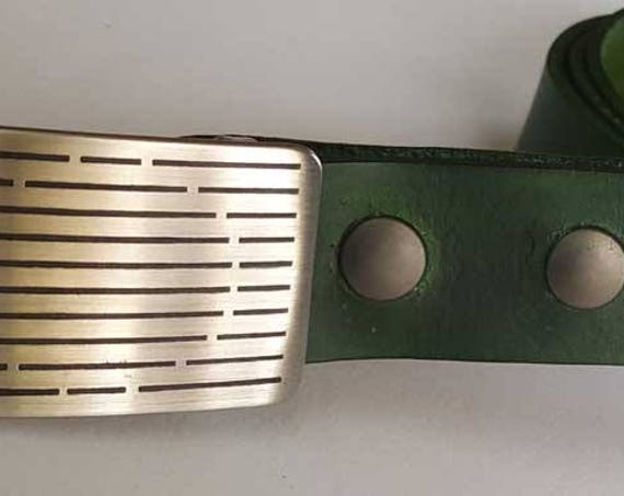 Golfer's Gift SET Belt Buckle Hand Dyed Forest Green Belt w/ Etched Golf Belt Buckle for Suits, Casual Dress, Golfing Gear, Golf Accessories