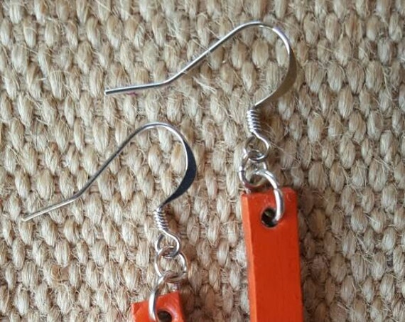 Ladies Orange Lightweight Leather Dangle Earring Set - Silver Shepherd Hooks ~ Hand Dyed Leather Earrings - Canadian Leather Jewelry