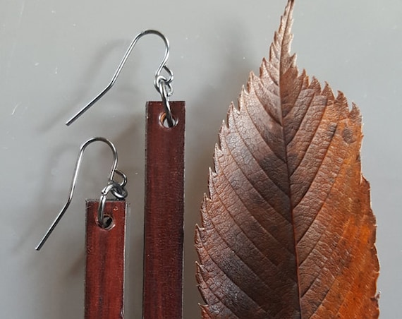 Lightweight Leather Earring Set Dark Brown Woodgrain with Bronze, Silver or Gold Shepherd Hooks Ladies Earring Set Jewelry with Gift Bag
