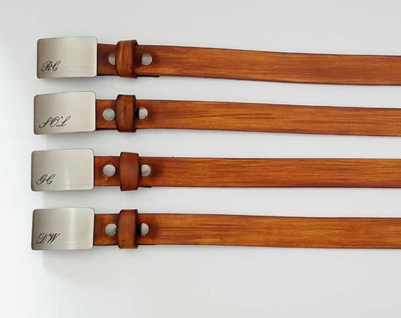 Monogrammed Buckle & Belt Personalized Customized Etched w/Custom Leather Snap Belt Groom, Groomsmen, Golf Tournaments-Gifts for Guys Gals
