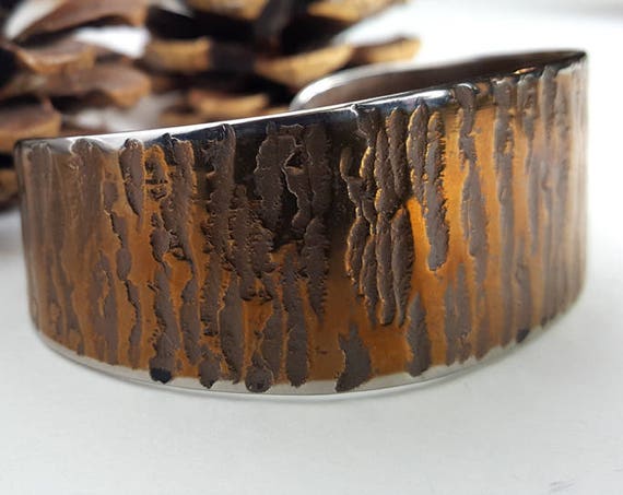 Cuff Bracelet, Custom Hand Forged Bronze, Gold, Silver, Hypoallergenic, Stainless Steel Anvil Textured Signed Original by Robert Aucoin