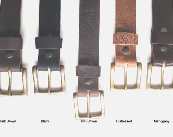 Fawn Brown Leather Belt & Gold Buckle ~ Custom Cut ~ Grooms and Groomsmen's Gift 1-1/2" Belt with snaps for Jean or 1-1/4" Belt for Suits