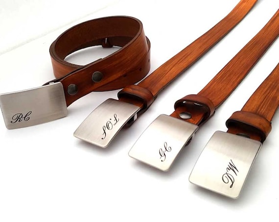 Groom ~ Groomsmen Monogrammed Buckle & Belt Set ~ Personalized ~ Customized ~ Etched ~ Custom Leather 1-1/4" Snap Belt ~ Bridal Party Gifts
