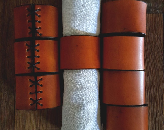8 Leather Napkin Rings Hand Dyed Tan w/ Black ~ Hostess Gift ~Wedding ~ Dining ~ Alfresco ~ Housewarming ~ Home Decor ~ Gifts for Chefs