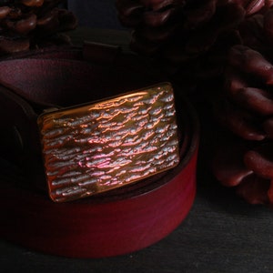 Belt & Buckle SET, Plum Gold, Anvil Texture, Unisex, Suit Belt Buckle, Hypoallergenic Accessory, 1.25&quot; Hand Dyed Plum Leather Belt for Suit