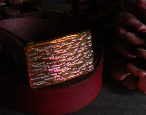 Belt & Buckle SET, Plum Gold, Anvil Texture, Unisex, Suit Belt Buckle, Hypoallergenic Accessory, 1.25" Hand Dyed Plum Leather Belt for Suit