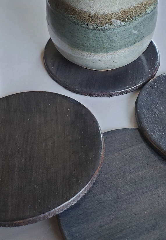 Slate Leather Coaster Set of Four Leather Anniversary Gift Variety of Colours Drinkware Coaster Housewarming Gift Hostess Gift Leatherware