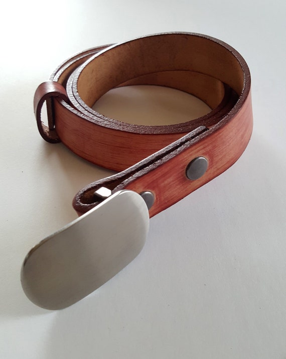 Men's Suit Belt & Buckle SET ~ Custom Cut Belt~ Brushed Stainless Buckle with Hand Dyed Leather Interchangeable Belt with snaps for Suits