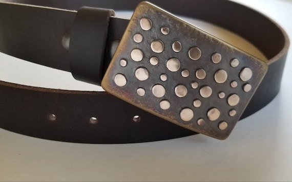 Polka Dot Belt Buckle, Signed Original, Hypoallergenic Buckle fits 1.5" Leather Belt, Hand Forged Stainless Steel, Silver/Bronze Polka Dot