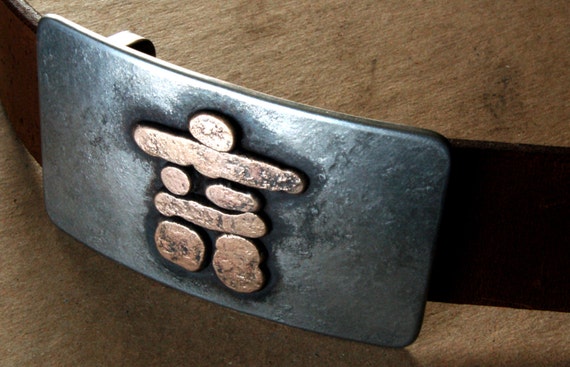 Inukshuk Belt Buckle Canadian Gifts Inuit Art Hand Forged Bronze Buckle on Solid Stainless Steel Canadian Buckle fits 1.5" Belt for Jeans