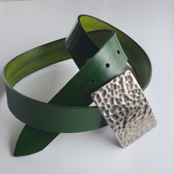 Golf Buckle & Belt Golf Wear Silver Golf Buckle and Green Belt Set Hypoallergenic Buckle Hand Forged Solid Stainless Steel w/ 1.5" Belt