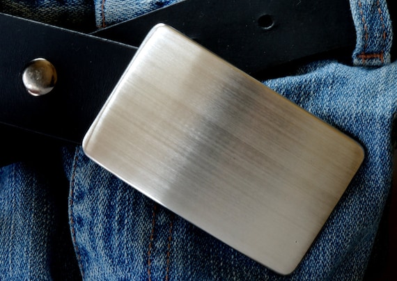 Canadian Handmade Buckle - Groom & Groomsmen's Belt Buckle - Gifts for Guys - Silver Brushed Stainless Buckle for Leather Snap Belt for Jean