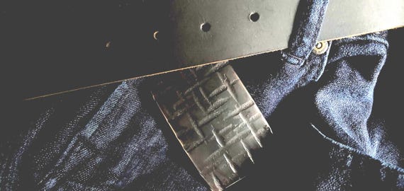 Buckle & Belt Set Black Buckle Blue Jean Belt Buckle Set Hand Forged Stainless Steel Buckle w/ Snap Leather Belt 5 Belt Colour Choices