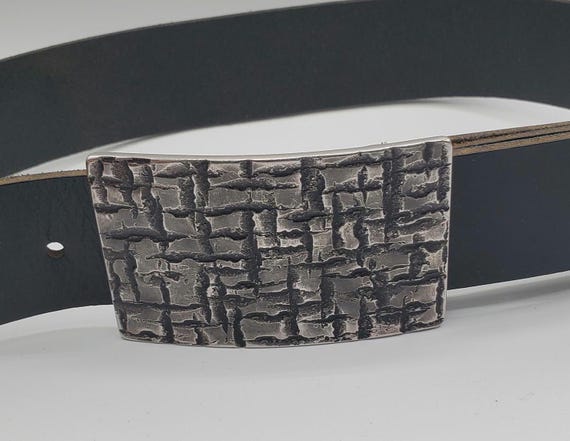 Belt Buckle Set for Jeans Architectural Series Silver & Black or Black and Silver Hand Forged Stainless Steel Buckle For 1-1/2" Leather Belt