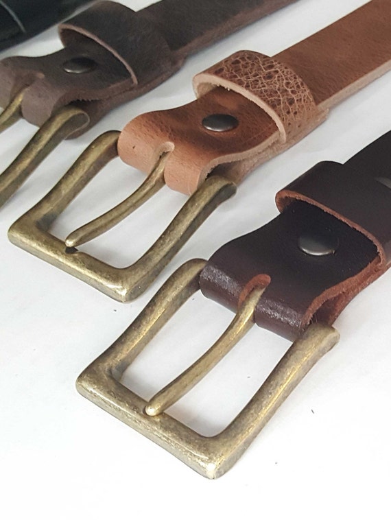 Belt & Buckle 1-1/2" Wide Leather Belt w/ Snaps and Simple Buckle Jean Belt Interchangeable Belt with Snaps and Buckle