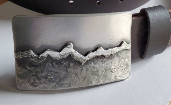 Belt Buckle Silver Landscape Hand Forged Stainless Steel or Bronze Overlay Hypoallergenic Accessories Buckle fits 1.5" Belt for Blue Jeans