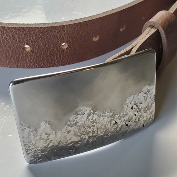 American Landscape, Belt & Buckle, Waterproof Accessories, Hiker's Outdoor Gear, Artisan Signed Buckle, Fits 1.5" Leather Snap Belt for Jean