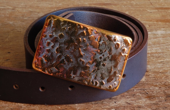 Orange Textured Belt Buckle, Hypoallergenic Belt Buckle, Solid Stainless Steel Buckle, Hand Forged Accessories, Signed Original Jean Buckle