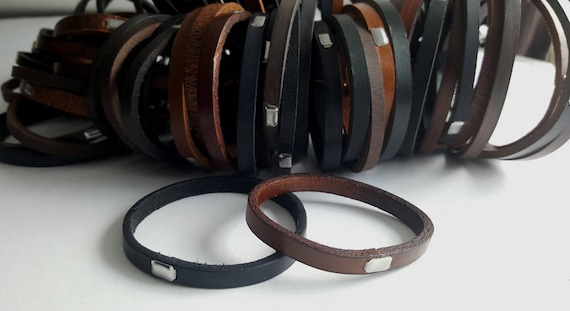 Leather Bracelet, Stackable Leather Bangle, Stainless Clasp, Stocking Stuffer, Unisex Leather Cuffs, Hand Dyed Stackable Bracelet & Gift Bag